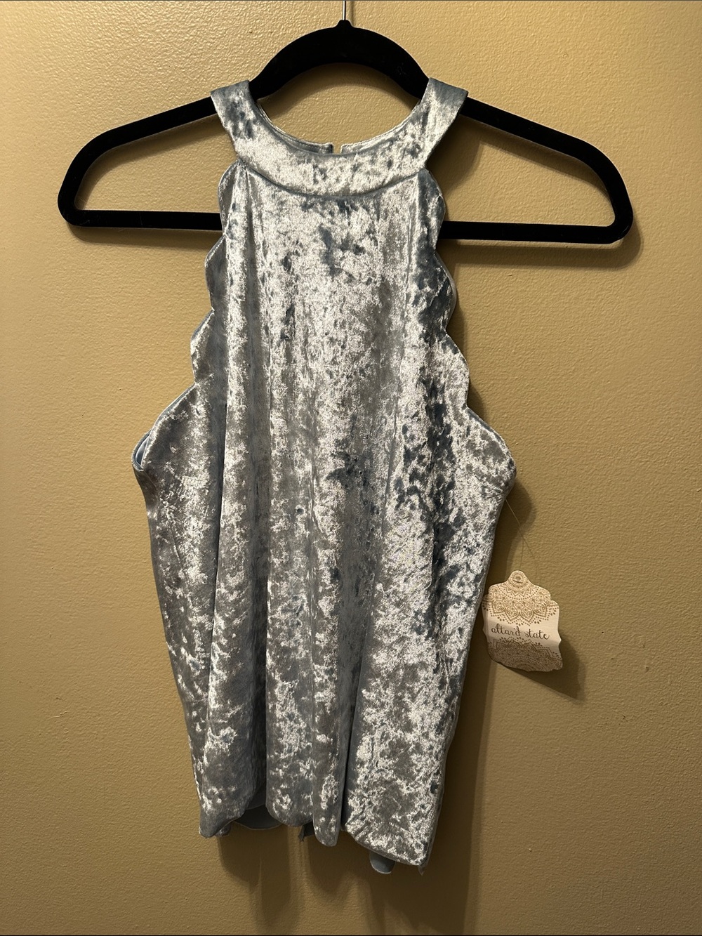 Altar'd State Light Blue Crushed Velvet Halter Tank Top